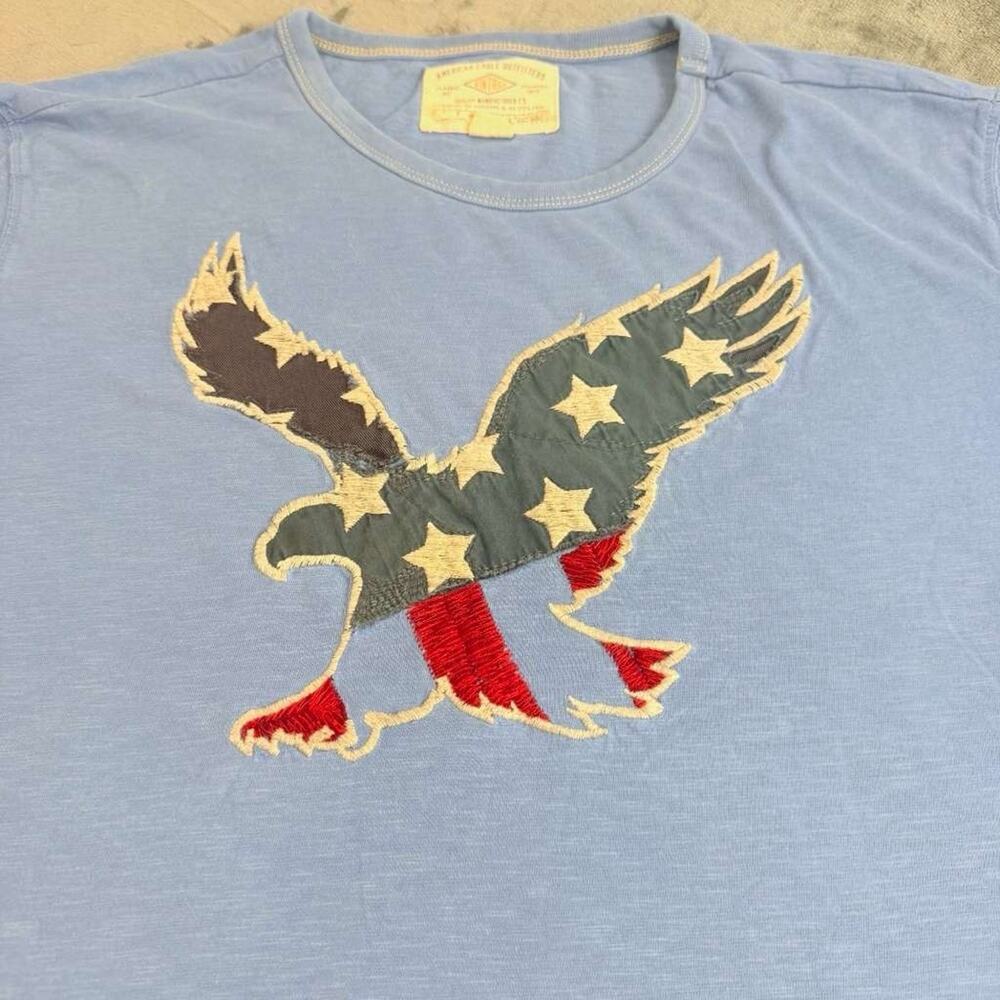 American Eagle Men Sz L Blue Stars Stripes Eagle Flag Patch Y2K Distressed USA - Picture 13 of 13